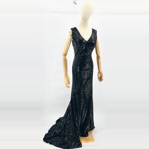 Y2K Black Sequin Sexy Satin Lace-Up Corset Back Evening Gown